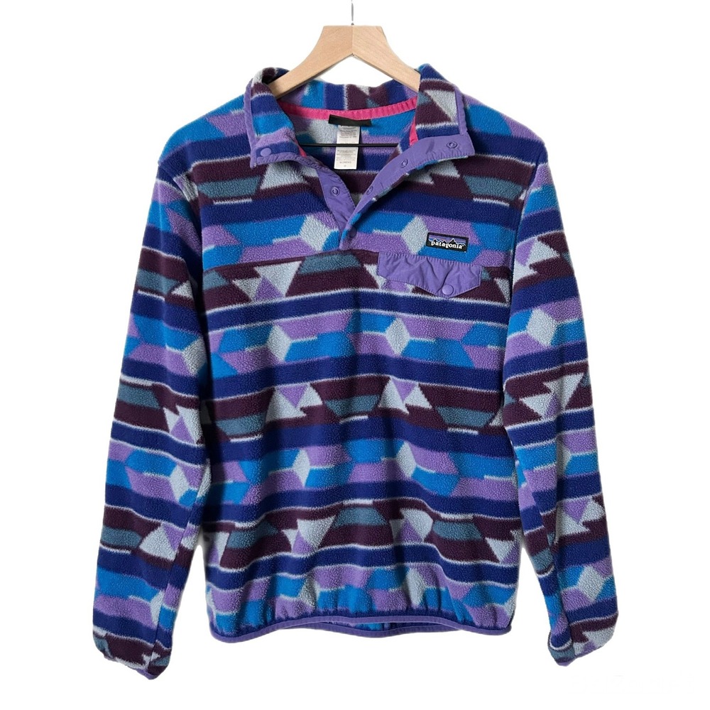 Vintage Patagonia Synchilla Fleece Pullover Purple Blue Geometric Size Medium
